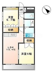 ベルグラース 2階2LDKの間取り