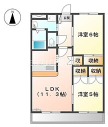エクセレンスＳ 2階2LDKの間取り
