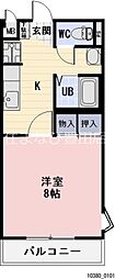 十塚コーラス 2階1Kの間取り