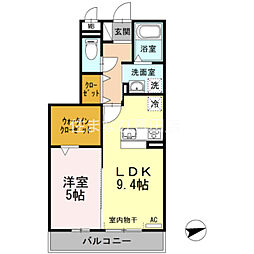 D-roomサンヒルズB 1LDKの間取図画像