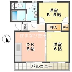 ハイツ朝日ケ丘B 2LDKの間取図画像