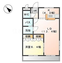 クラージュ 1LDKの間取図画像