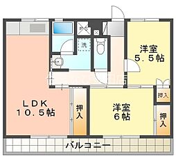 ビレッジハウス三好4号棟 2LDKの間取図画像