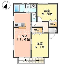 サンシャインヒルズミヨシA 2LDKの間取図画像