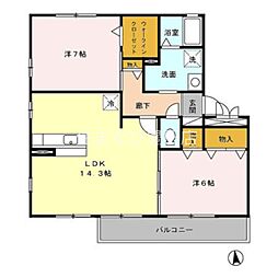 ヴェルジェA棟 2LDKの間取図画像