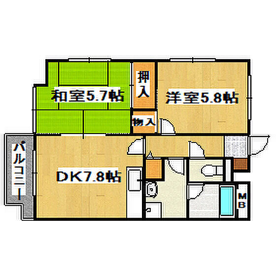 兵庫県明石市魚住町西岡(賃貸マンション2DK・2階・48.60㎡)の写真 その2
