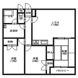 HJコート緑ヶ丘 3階3LDKの間取り