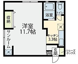 グランディ平和台 3階1Kの間取り