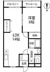 サザンハイツ 1LDKの間取図画像