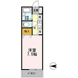 ベルデュール 2階1Kの間取り