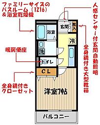 JR中央線 武蔵境駅 徒歩2分の賃貸マンション 2階1Kの間取り