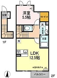 花水木　A棟 2階1LDKの間取り