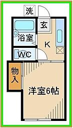 レジェント若松 1階1Kの間取り