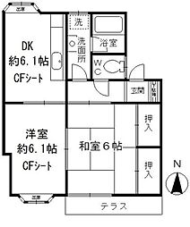 グランドメゾン1号館 2DKの間取図画像