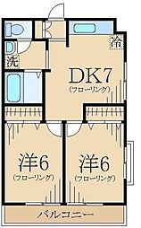 マロンクラッセE棟 2DKの間取図画像