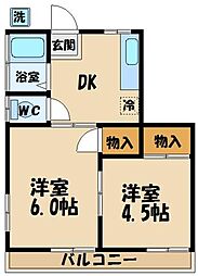 高橋コーポ 2階2DKの間取り