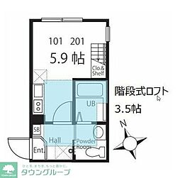 京急本線 南太田駅 徒歩12分の賃貸アパート 2階ワンルームの間取り