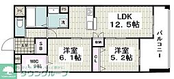 京急本線 戸部駅 徒歩1分の賃貸マンション 6階2LDKの間取り