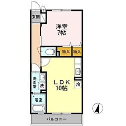 コートドール港南台 2階1LDKの間取り