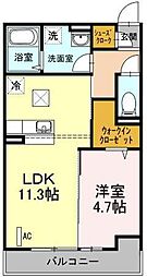 コート港南中央 1LDKの間取図画像
