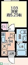 パークテラス立場 1Kの間取図画像