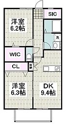 ガーデンハイム港南台 2DKの間取図画像