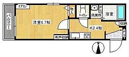 ジュネス2 1Kの間取図画像