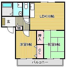 パストラーレ千代 1階2LDKの間取り