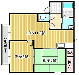 シティパレスII 2階2LDKの間取り