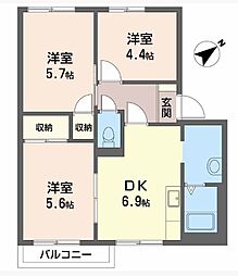シティパレス南 2階3DKの間取り