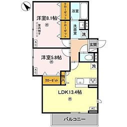 D-ROOM吉身 2階2LDKの間取り