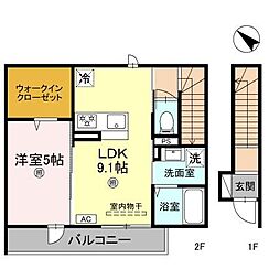エスプリサンク 2階1LDKの間取り
