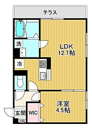 アリア守山 2階1LDKの間取り