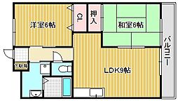 駅前コーポラス 4階2LDKの間取り
