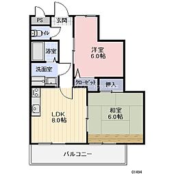 メゾンヴェルネージュ 2DKの間取図画像