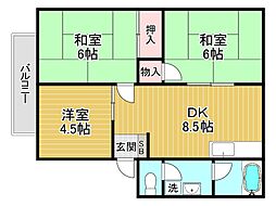 ハイツ北浦 3DKの間取図画像