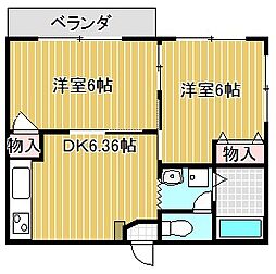 第3カナヤハイツ 2DKの間取図画像