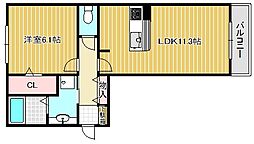 グランシャリオ二町A棟 1LDKの間取図画像