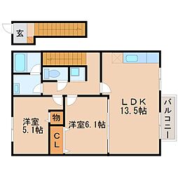サクラ160B 2LDKの間取図画像