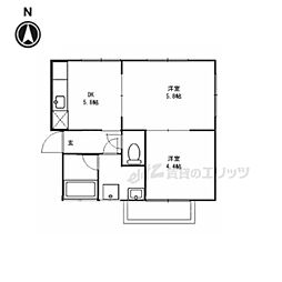 白ハイツ 2階2DKの間取り
