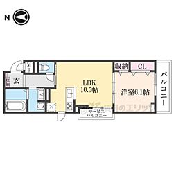 ディアコート唐崎 3階1LDKの間取り