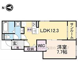JR草津線 甲南駅 徒歩11分の賃貸アパート 1階1LDKの間取り