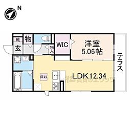 カノン蓮池 1階1LDKの間取り