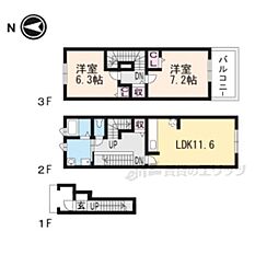 JR東海道・山陽本線 瀬田駅 徒歩25分の賃貸アパート 2階2LDKの間取り