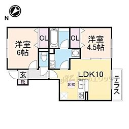 近江鉄道近江本線 豊郷駅 徒歩13分の賃貸アパート 1階2LDKの間取り