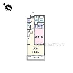 リ：ルーム東近江 3階1LDKの間取り