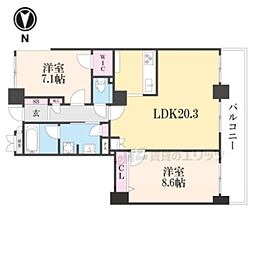 ファーストタワー大津MARY 21階2LDKの間取り