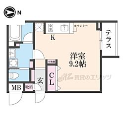 ＣＡＳＡ瀬田の唐橋 1階ワンルームの間取り