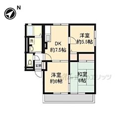 ハイムむらさきB 1階2LDKの間取り