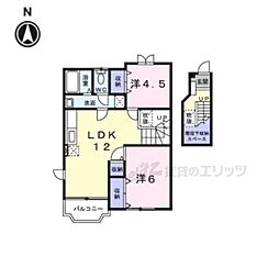 アウローラ比叡II 2階2LDKの間取り